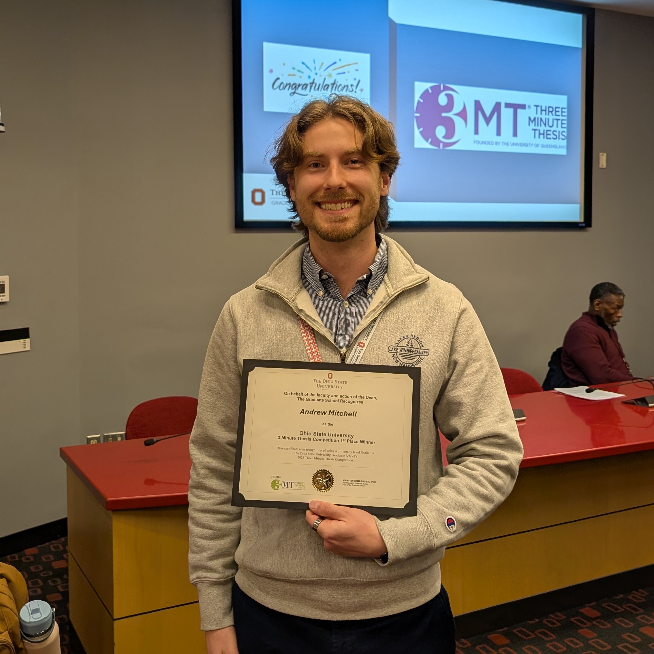 andrew mitchell with his first place certificate