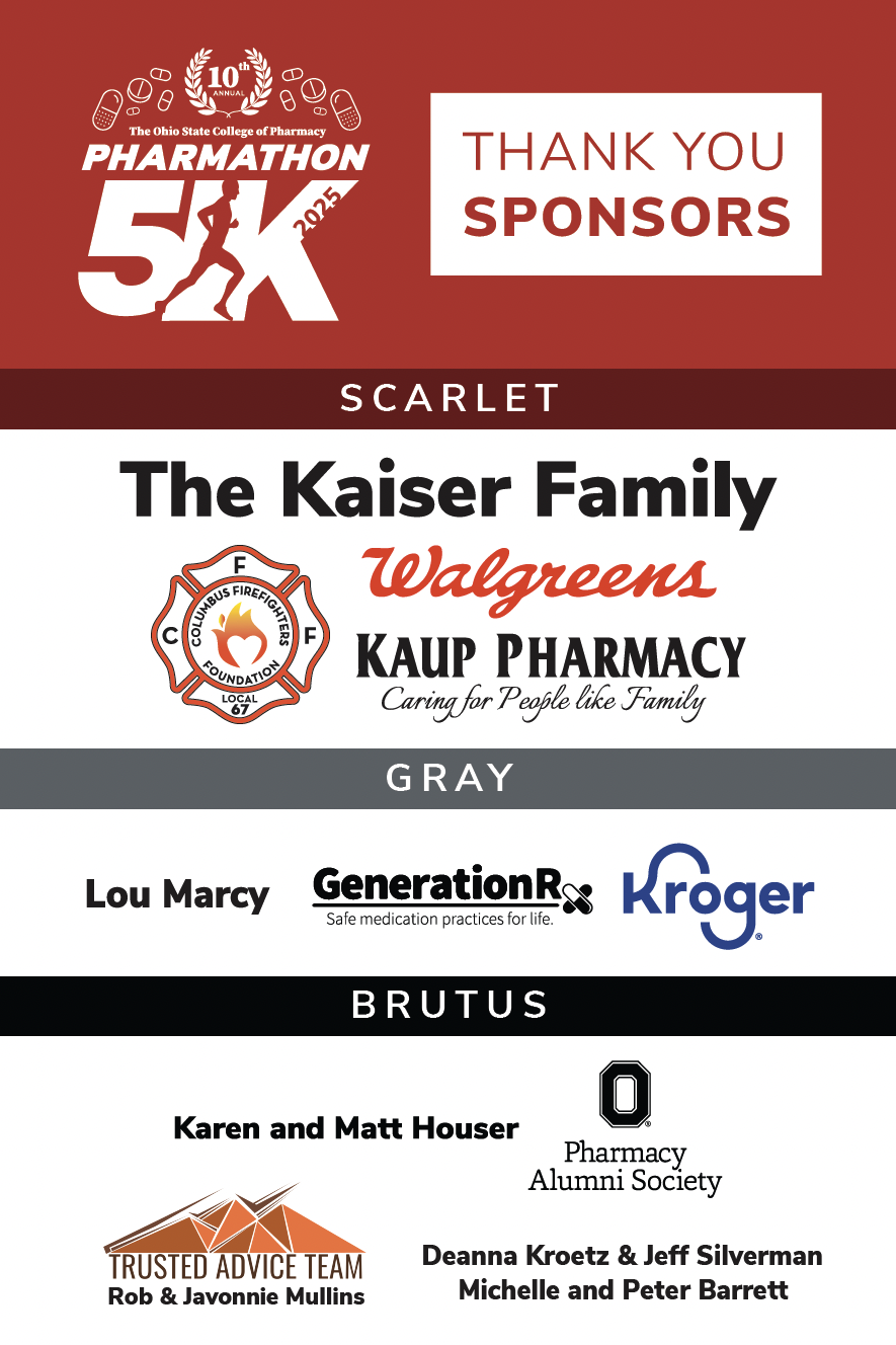 Image of all of the Pharmathon 5K Sponsor logos