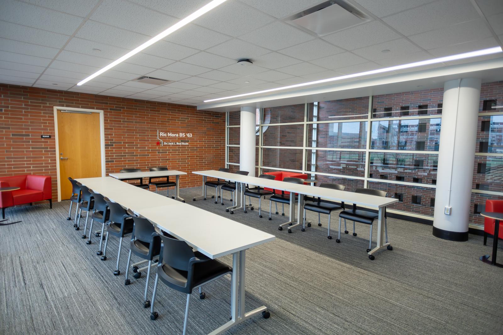 Desks arranged in the Dr. Jack L. Beal Room
