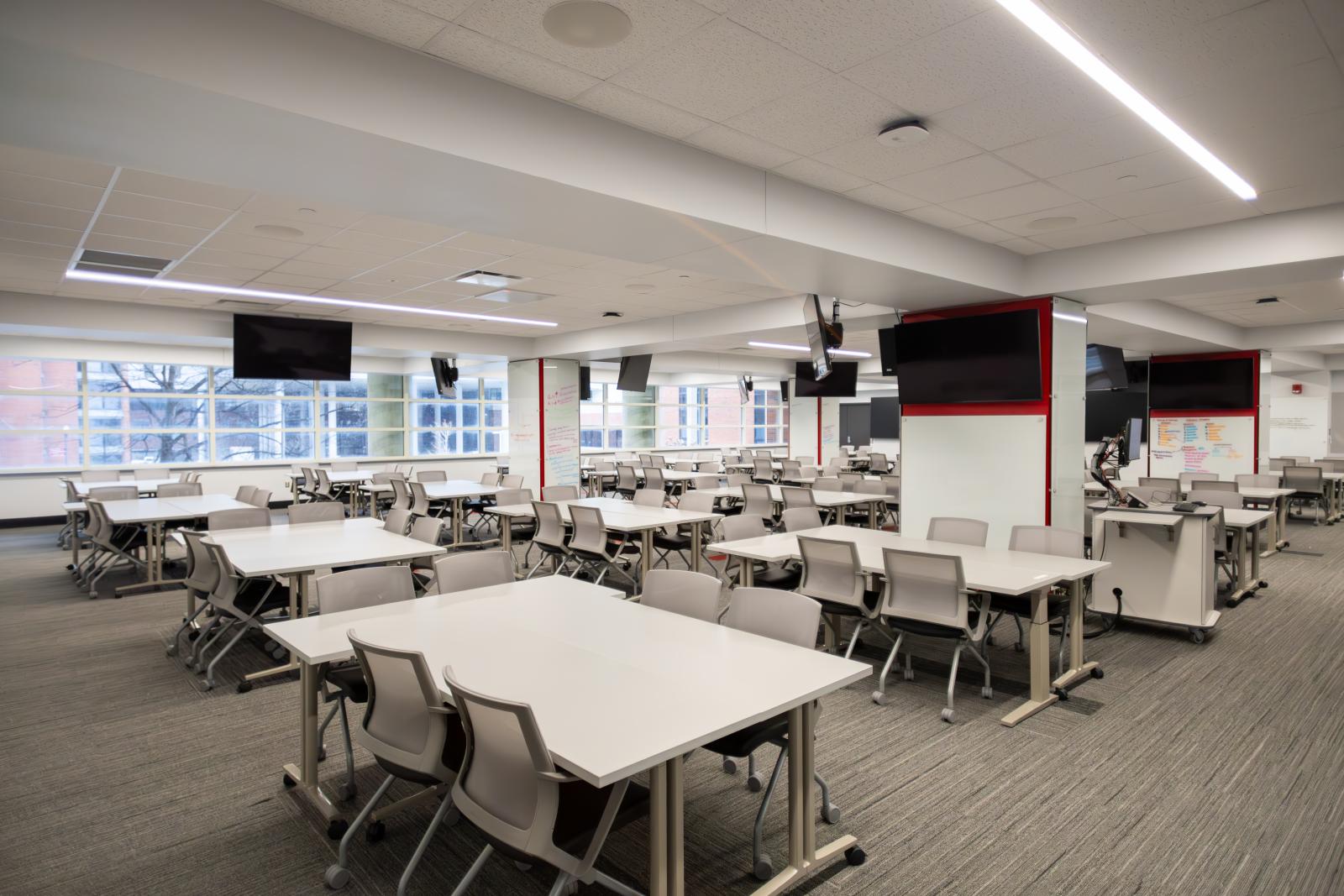 Tables spread out in the Meijer Pharmacy Classroom 