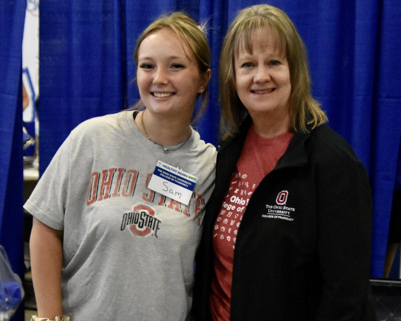 A student and Ruth Emptage smiling