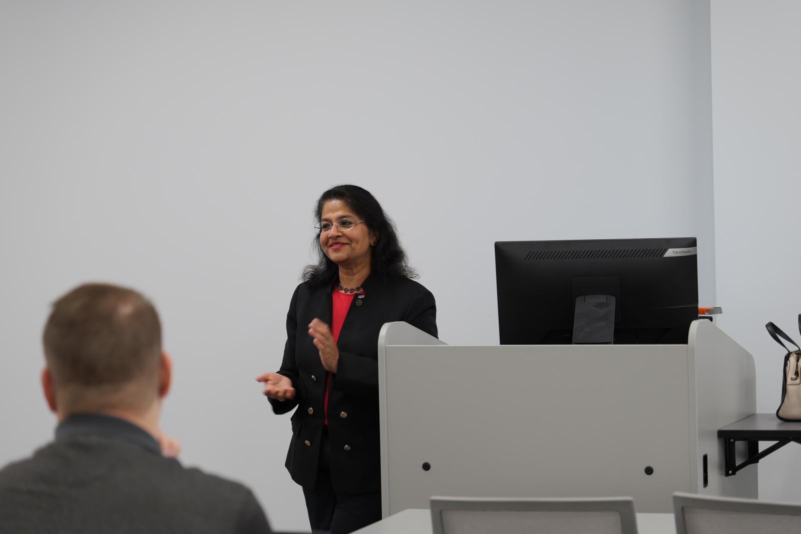 a woman presenting