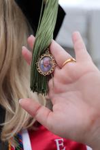 Leah's tassle featuring a photo of her father