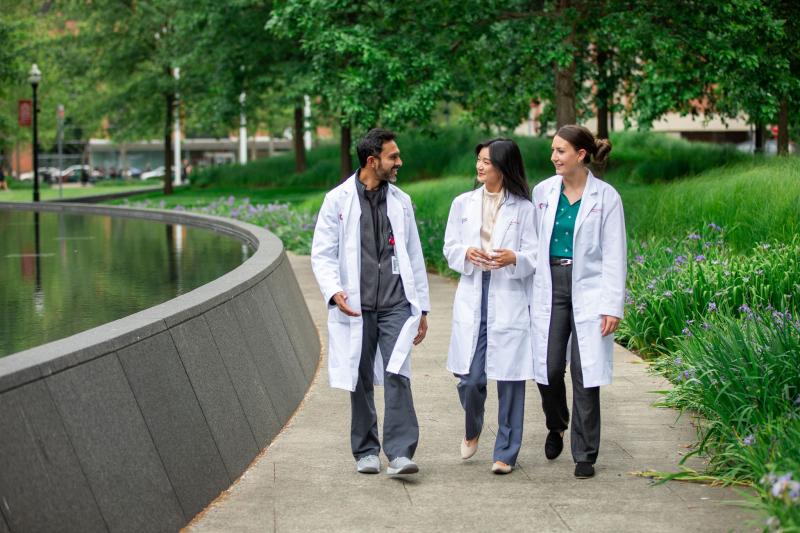 pharmacists walking outside