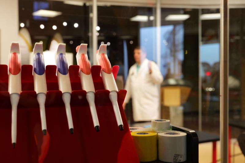 Pipettes in the lab window