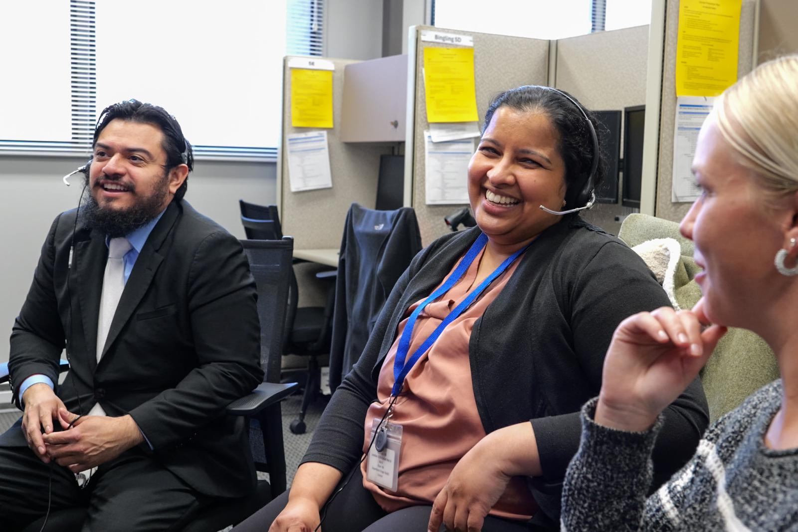Students laughing with a pharmacist preceptor 